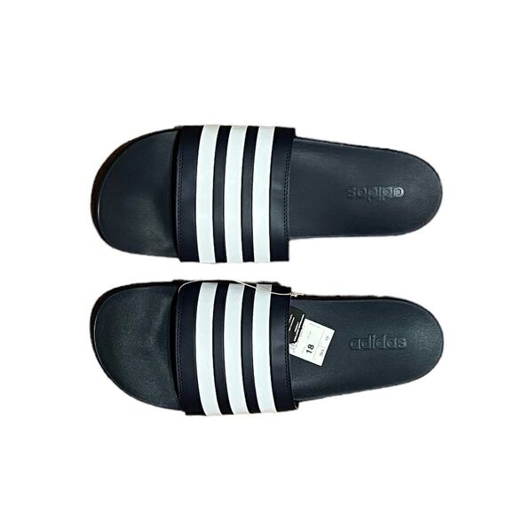 Adidas Adilette Comfort Men’s Navy And White Stripe Slides, Size 18, NWT - Picture 1 of 8